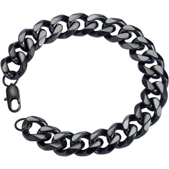 SANNYRA 18k Real Gold Plated Curb Cuban Chain Bracelet Stainless Steel Link - Picture 1 of 14